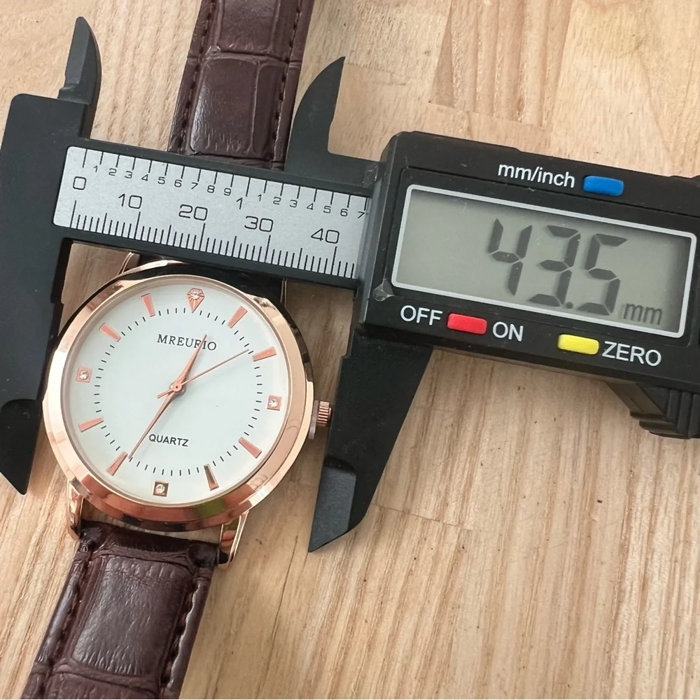 NIB Mreurio mens rose gold tone brown leather dress watch NEW BATTERY